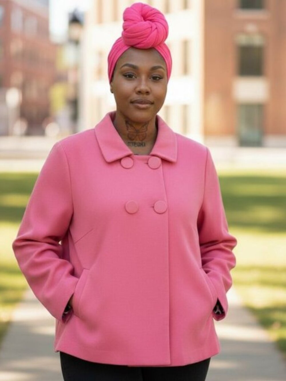 SANDRO Pink Double Breasted Peacoat 3X Plus Giraffe Lined Statement Coat
